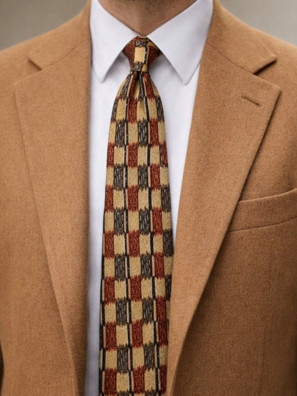 Echo Graphic 100% Silk Soft Structure Tie Gold Rust Black 4" Wide